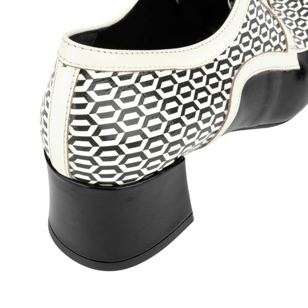 Embassy London Sovereign - Black & White Optical - Women's leather lace up shoe with block heel