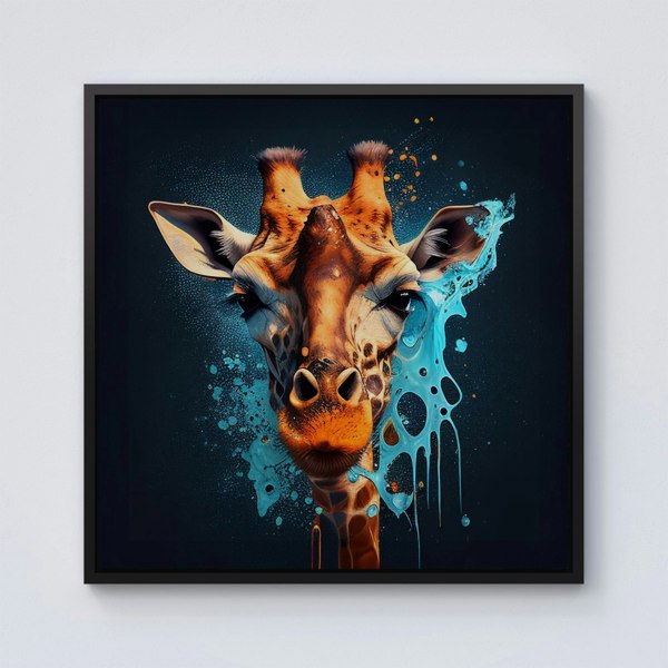 Warren Reed Blue Giraffe Face Splash Art Framed Canvas