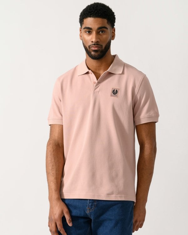 Model wearing a Belstaff Short Sleeved Mens Polo in Dusk Pink