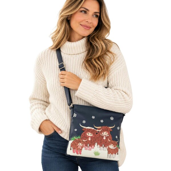 Mala Leather Bella Highland Cow Family Winter Crossbody