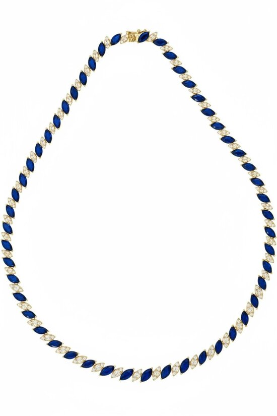 Latelita Viscountess Statement Tennis Necklace Sapphire Gold