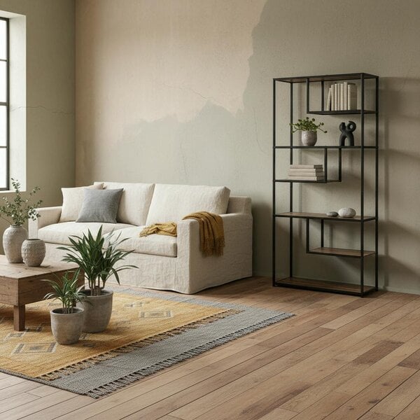 Wyld Haus Elra Metal And Wood Rustic Brown And Black 6 Tier Industrial Tall Bookcase