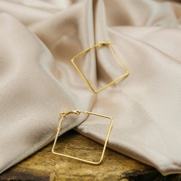 The Colourful Aura Black Small Thin Dainty Bar Threader Large Square Geometric Hoop Earrings