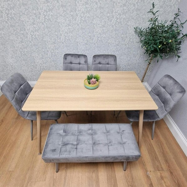 Kosy Koala Dining Table Set With 4 Grey Velvet Chairs And 1 Grey Velvet Bench Dining Room Furniture