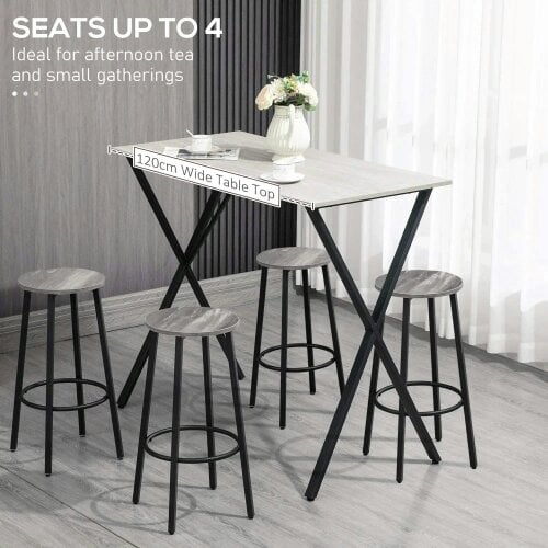 Bobobiy 120 cm Rectangular Bar Table for 4 People, Modern Breakfast Bar Table - Wood Effect Tabletop, Steel Legs, Coffee Desk for Living Room, White