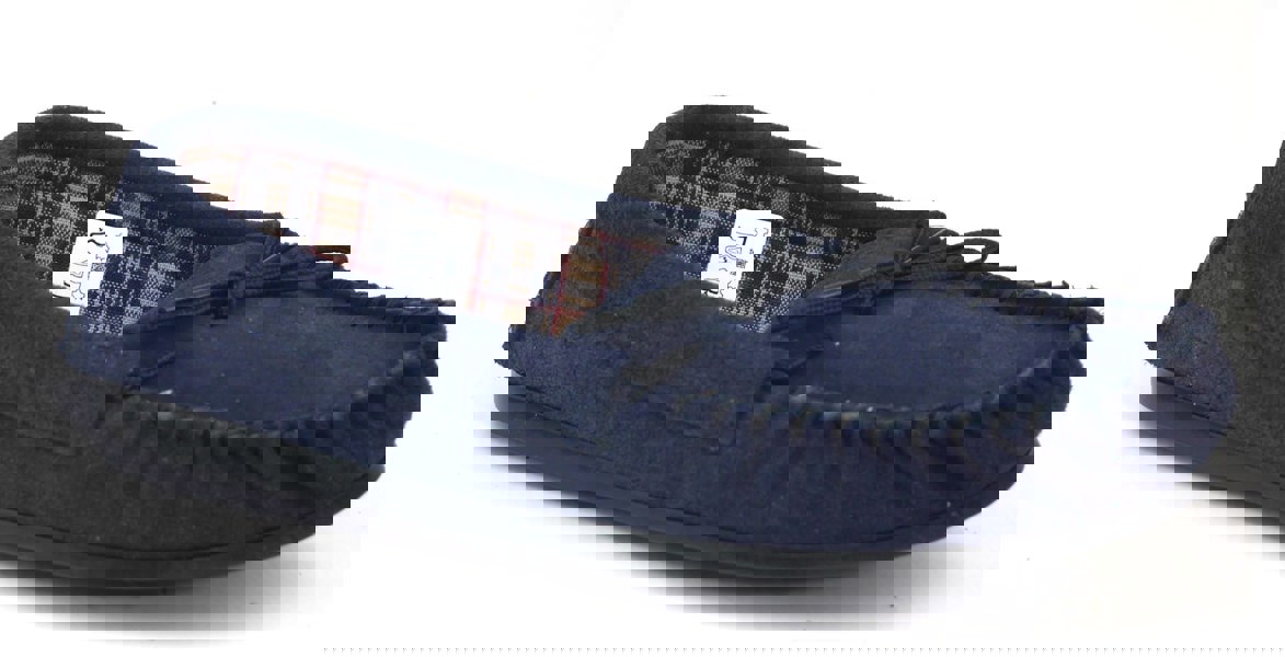 Mokkers Coopers Mens Suede Cotton Lined Navy Moccasin Outdoor Slippers Mades In England