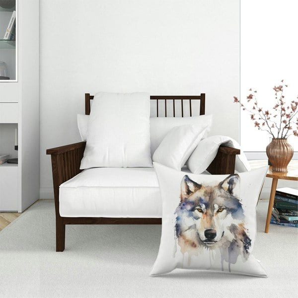 Warren Reed Wolf Watercolour Floor Cushion