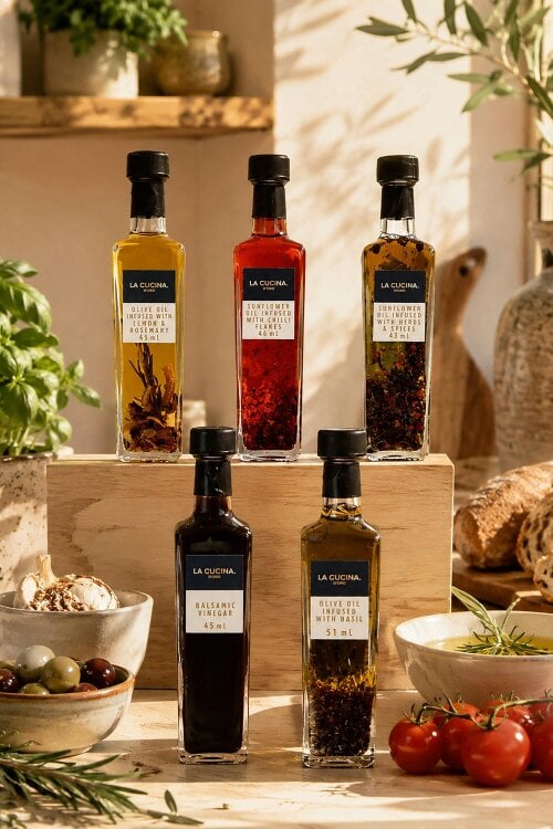 Kimm and Miller La Cucina 5 Pack Infused Oil and Vinegar Tasting Gift Set