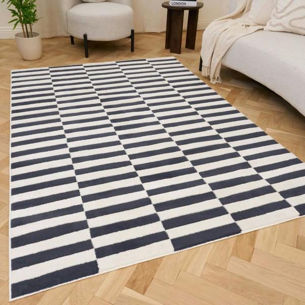 Striped Blue Rug Easy Maintenance, durable high-low Pile