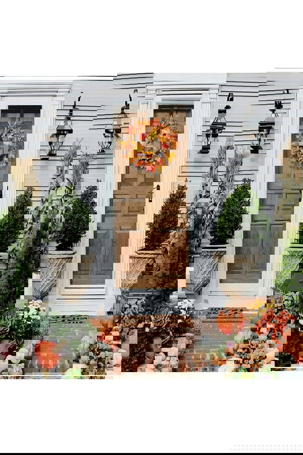 Living and Home 45cm Artificial Fall Wreath for Front Door with Hook & Light Maple Leaf Berry Rattan Ring Wreath