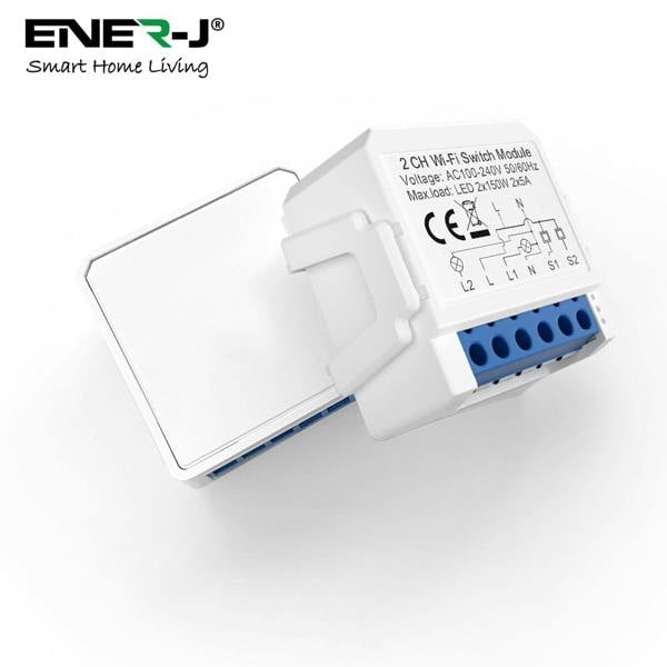 ENER-J Smart WiFi 2CH Switch Module, Converts Existing Switch to App & Voice Control, Works with Alexa & Google Assistant