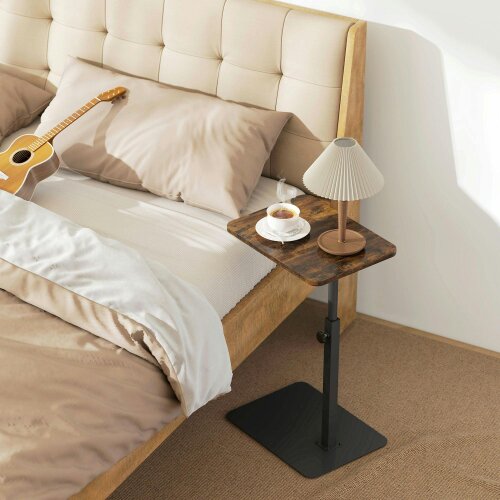 Wyld Haus Falava Metal And Wooden Rustic Brown Side Table With Adjustable Frame