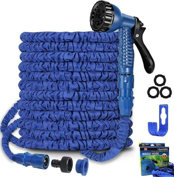 Shatchi 50FT Garden Pipe,Flexible Expanding Magic Hose with 8 Functions Spray Nozzle, Blue
