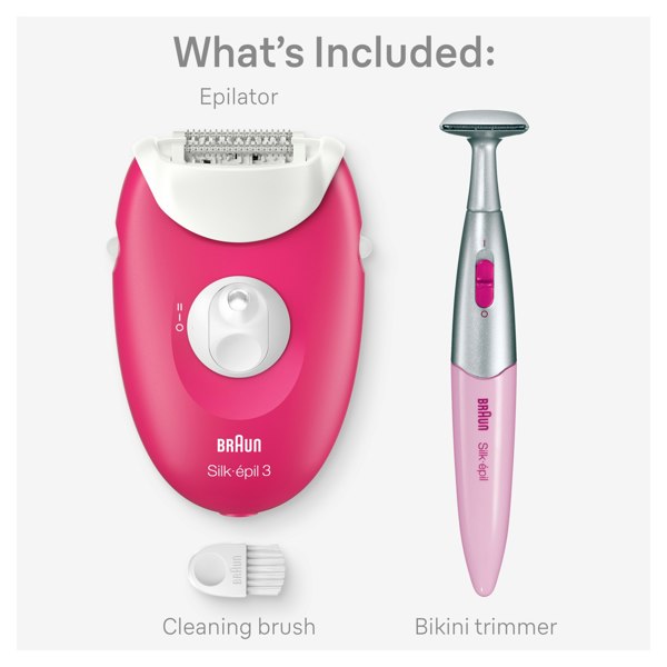 Braun Silk-epil 3, Corded Epilator For Hair Removal, Weeks Of Smooth Skin, 3-202 - Raspberry