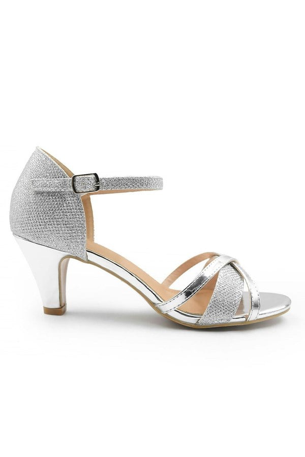 Where's That From Yardley Mid High Heel With Buckle Ankle Strap In Silver