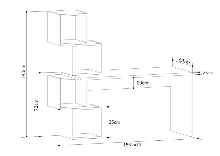 Decortie Balance Desk Modern 4-Tier Open Storage Shelves Engineered Wood 140x153.5x60cm