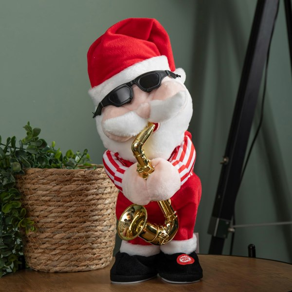 Samuel Alexander 35cm Battery Powered Animated and Singing Santa with Saxophone Decoration
