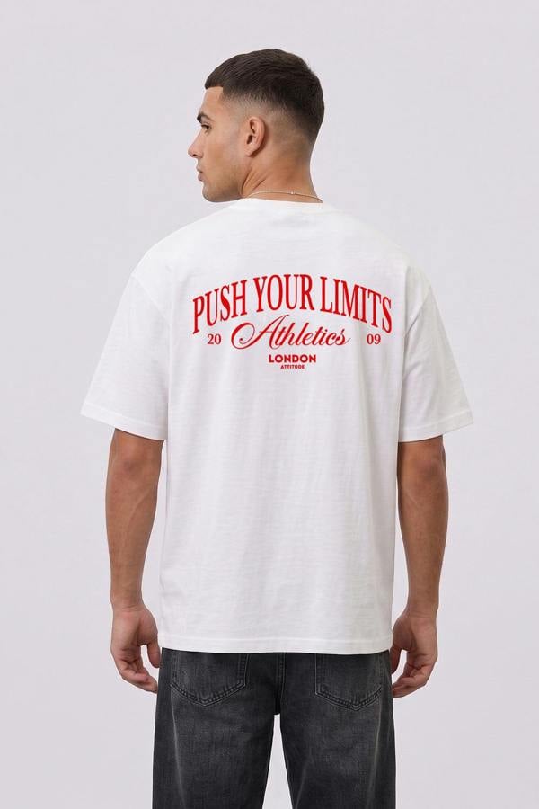 London Attitude Push Your Limits Oversized Heavyweight T-Shirt in Red Print