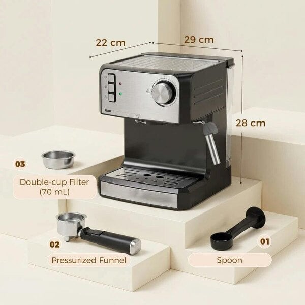 Espresso Machine, 20-Bar Semi Automatic Cappuccino Coffee Maker with Frother Wand, 1.6 L Water Tank, Black