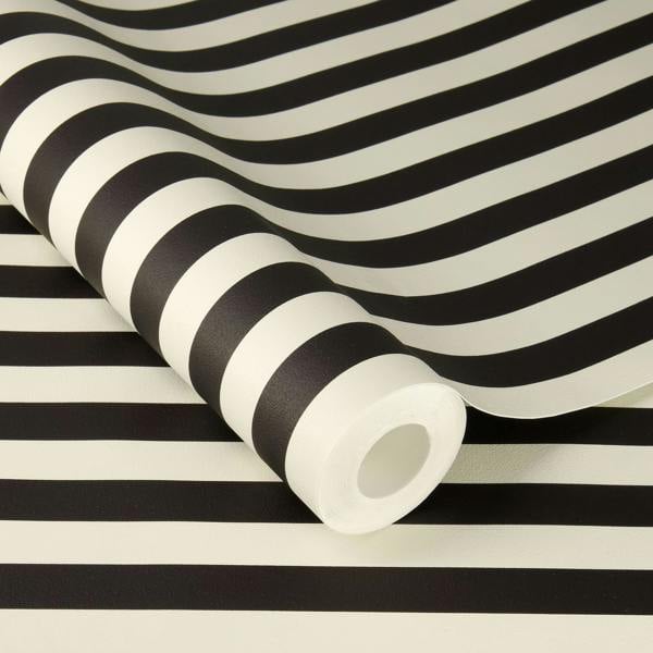 Rasch x Tesa Lenny Classic Slim Stripe Self Adhesive Peel and Stick Textured Wallpaper, Black