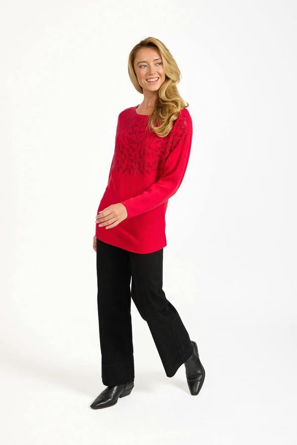 Leaf Diamanté Embellished Batwing Jumper