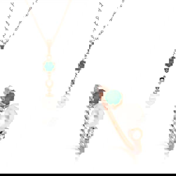 270P030303925-270R058803925 Modern Pearl, Emerald & Topaz Pendant & Ring Set in Rose Gold Plated Silver 1