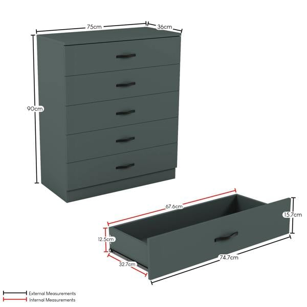 Vida Designs Riano 5 Drawer Chest, Black