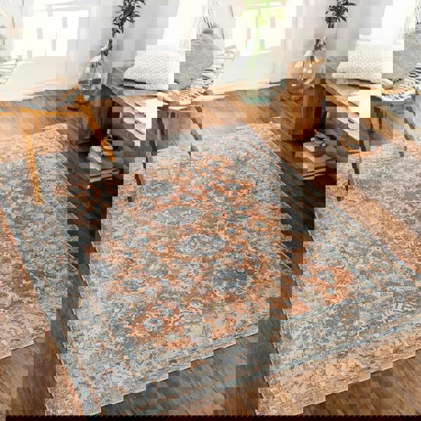 Livabliss Lillian-Washable Orange Blue Traditional Vintage Boho Rug