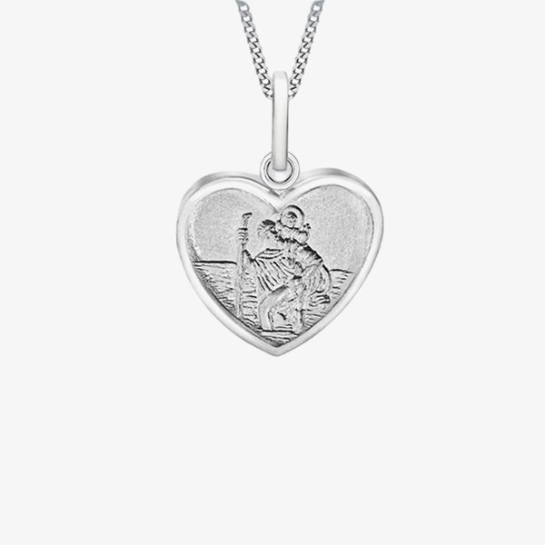 T. H. Baker Sterling Silver Heart St Chrstopher Pendant Necklace 8.64.2379