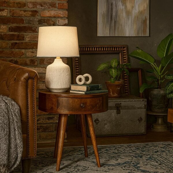 Wyld Haus Collioure Chestnut Mango Wood Semi Circle Bedside Table with Drawer