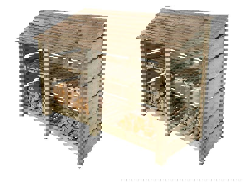 Arbor Garden Solutions Slatted Wooden Log Store with Shelf W-187cm, H-126cm or 180cm, D-88cm