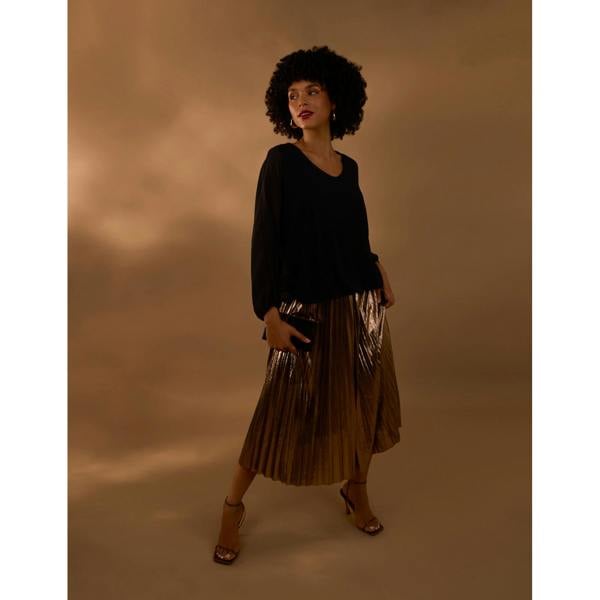 Blue Vanilla Metallic Pleated Tulle Skirt