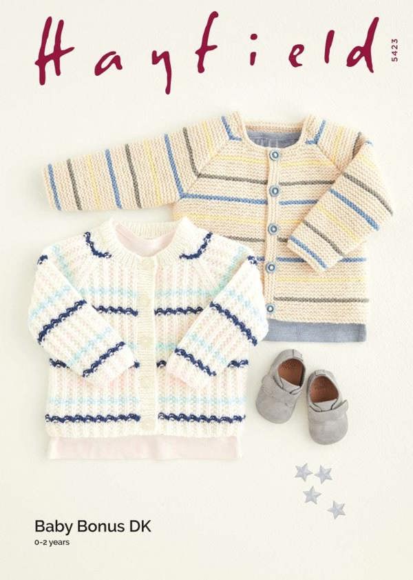 Hayfield Baby Bonus DK Knitting Pattern 5423, Cardigans for Baby, 0 - 2 Years