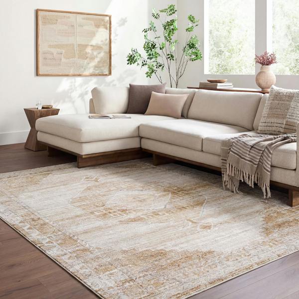 Livabliss Fifth Avenue-Vintage Off-White Brown Grey Traditional Boho Fringe Rug