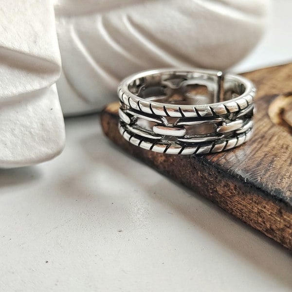 The Colourful Aura Wide Retro Woven Hemp Rope Braided Male and Female Cuff Open Ring