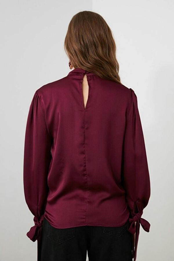 WOVCOR Satin Woven Blouse with Tie Detail