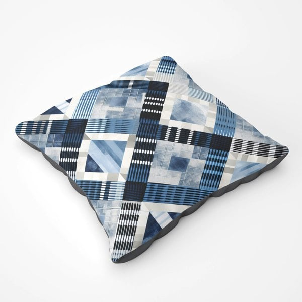 Warren Reed Checkered Square Black And Blue Floor Cushion