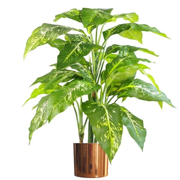 Leaf 100cm Large Fox's Aglaonema (Spotted Evergreen) Tree Artificial Plant with Copper Metal Planter