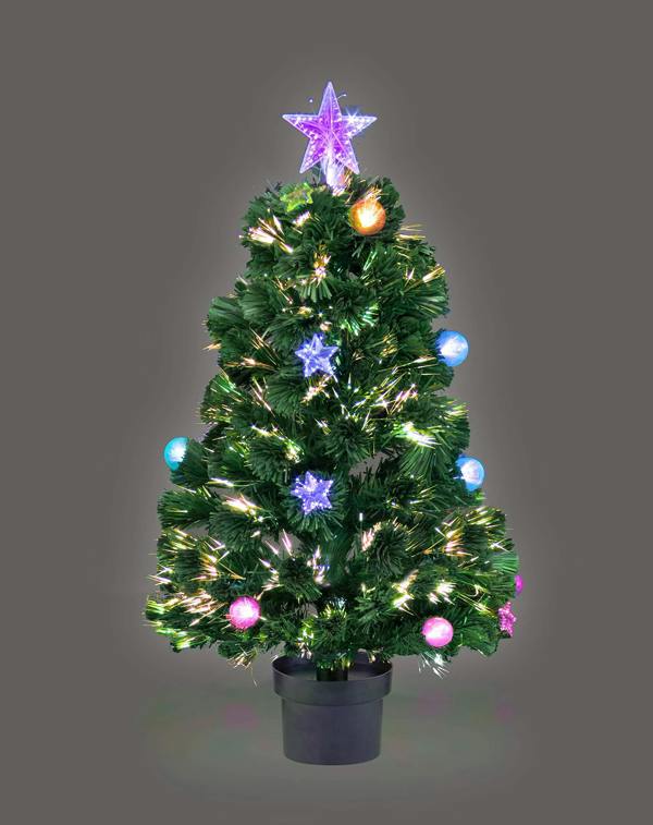 2Ft Fibre Optic Christmas Tree with Baubles and Stars, Pre-Lit LED, PVC, Green image 8