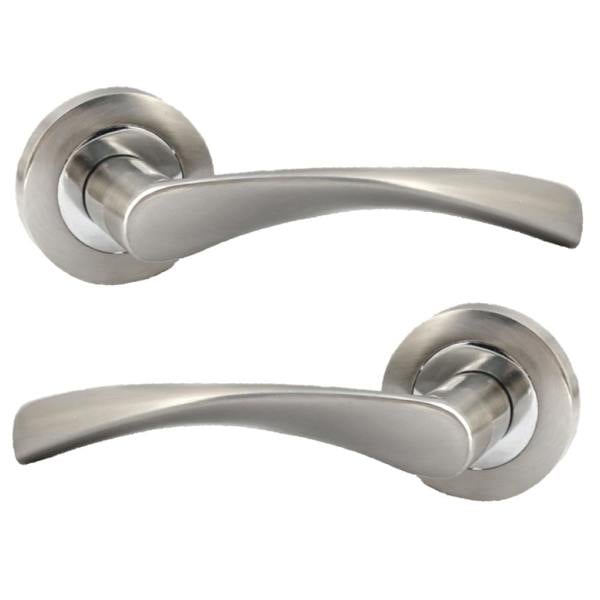EDH Door Hardware EDH Duo Twist Door Handles – Satin Chrome Lever on Round Rose – Modern Internal Door Handles 6 Pairs