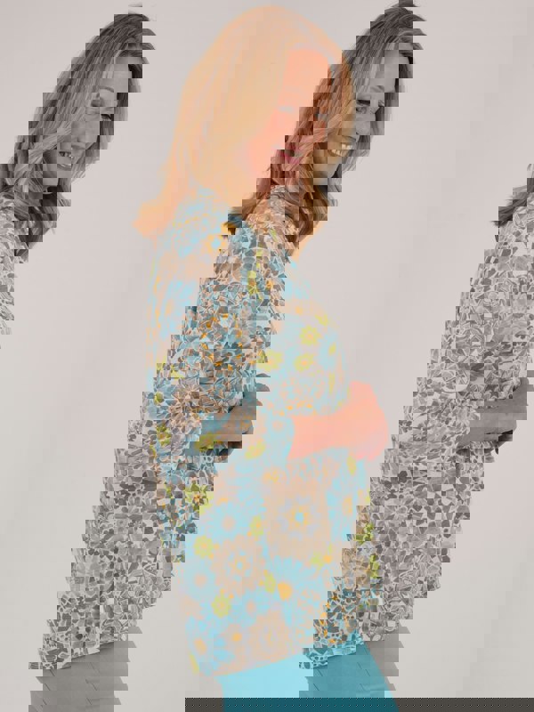 TIGI-Wear Mosaic Print Notch-neck Top