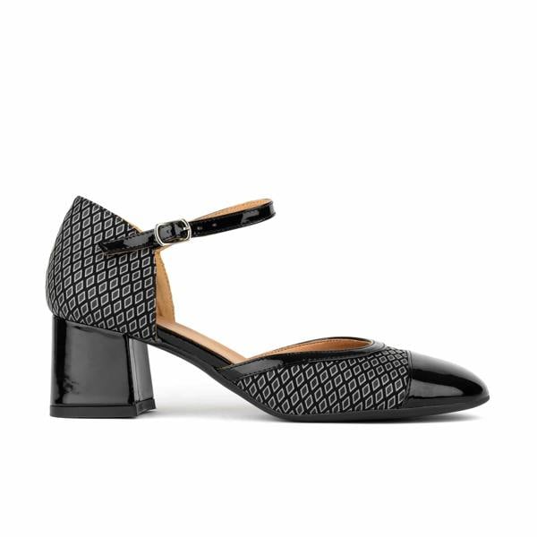 Embassy London Kemi -  Black & Grey Diamonds - Women's Leather Almond-Toe Block Heel