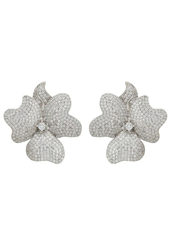 Latelita Flower Large Stud Clip On Earrings Silver