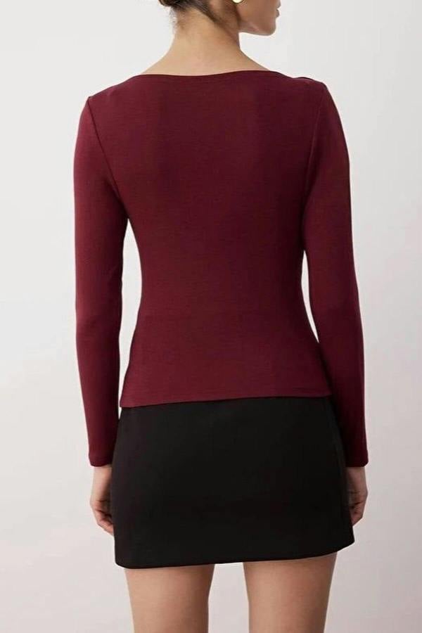 WOVCOR Asymmetrical Neckline Detail Flexible Knit Blouse