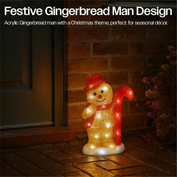 Scotts of Stow Xmas Haus Acrylic Festive Christmas 31CM Warm White LED Gingerbread Man