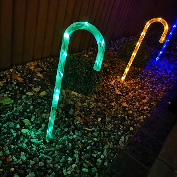 Samuel Alexander 4pcs 62cm Premier Outdoor Multicoloured Christmas Candy Cane LED Path Lights for Garden