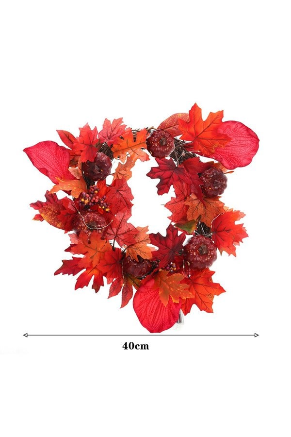 Living and Home Halloween Thanksgiving Fall Maple Leaf Pumpkin Wreath Artificial Wreath Front Door Decoration