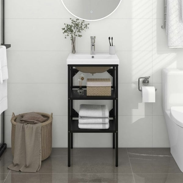 Berkfield Bathroom Washbasin Frame with Built-in Basin Black Iron