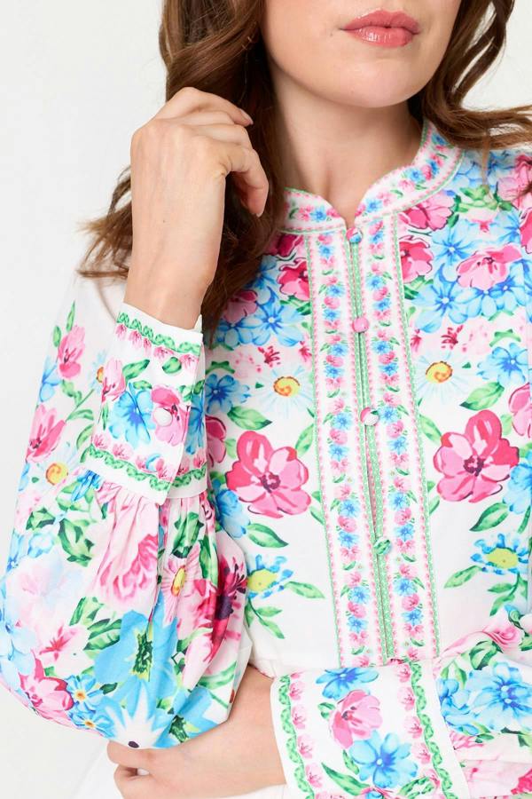 White | Floral Long Sleeve Tie Waist Short Dress
