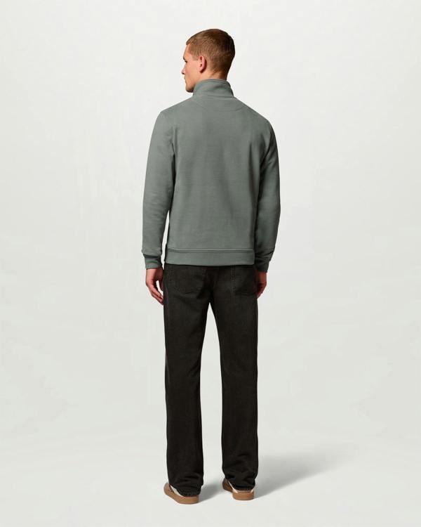 Belstaff Mens Logo Quarter Zip Sweatshirt - Atlantic Grey | CHO | Designer Mens Quarter Zip Sweatshirts